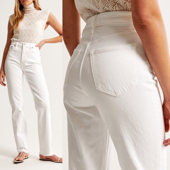 Abercrombie & Fitch Women's White Straight Leg Jeans - Picture 2 of 16